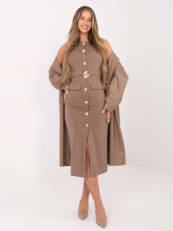 Ciemnobeżowa midi sukienka z rozcięciem