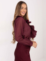 Burgundowa damska koszula z plisowanym żabotem