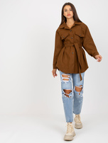 Hurtownia Brązowa damska koszula z kieszeniami i wiązaniem