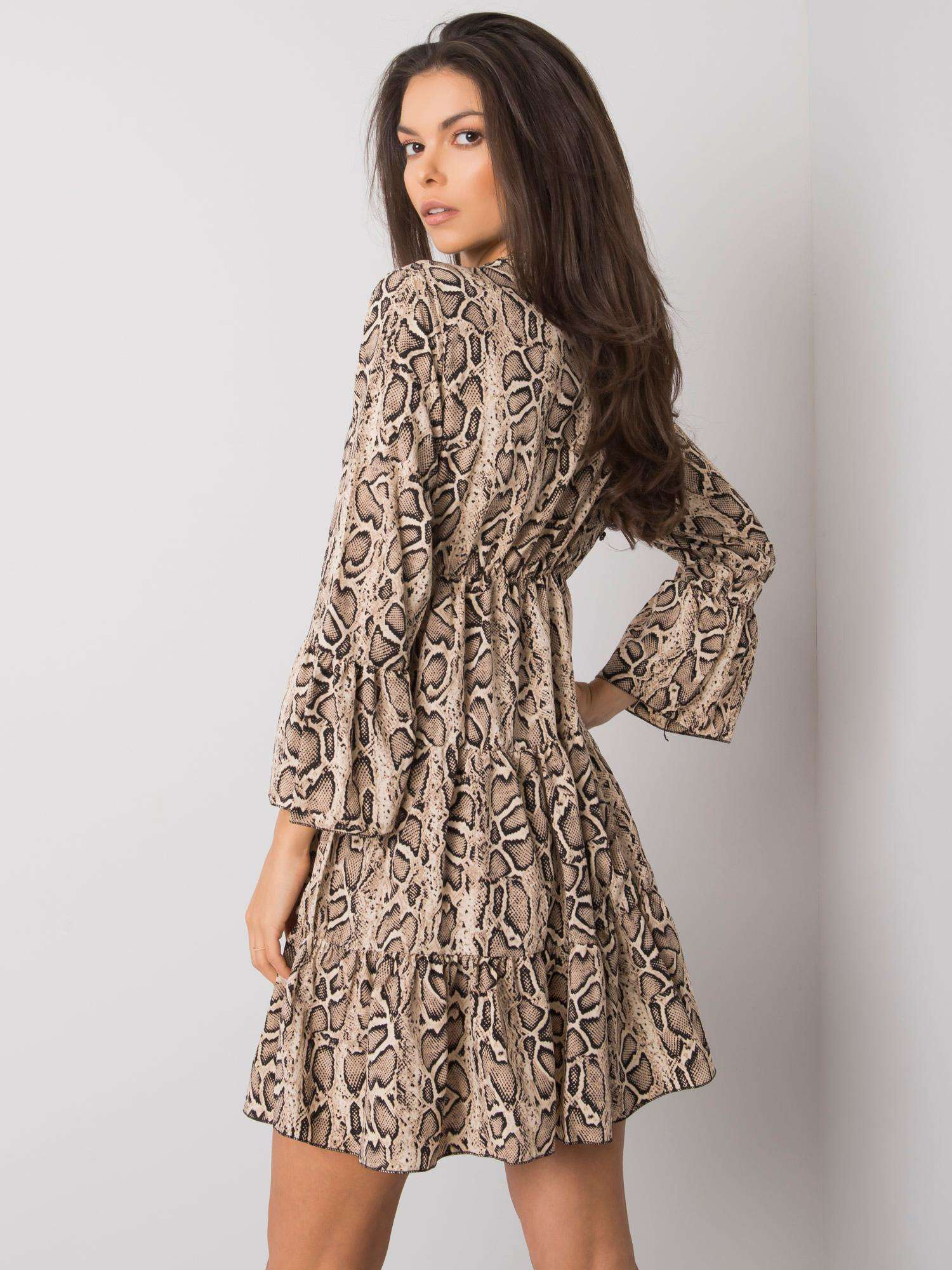 Beige and black dress with animal patterns Maren