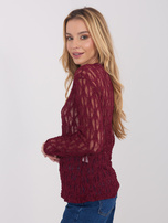 Burgundowa koronkowa bluzka z dekoltem w łódkę