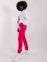 Hurt Ecru-fuksjowy damski komplet dresowy z misiem