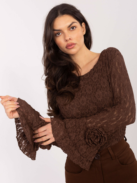 Czekoladowa elegancka bluzka z koronki