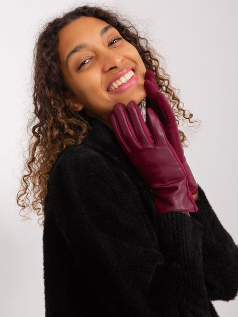 Hurtownia Bordowe dotykowe rękawiczki damskie