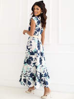 Granatowa letnia sukienka szmizjerka z paskiem