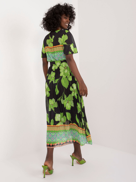 Hurt Limonkowo-czarna midi sukienka z krótkim rękawem