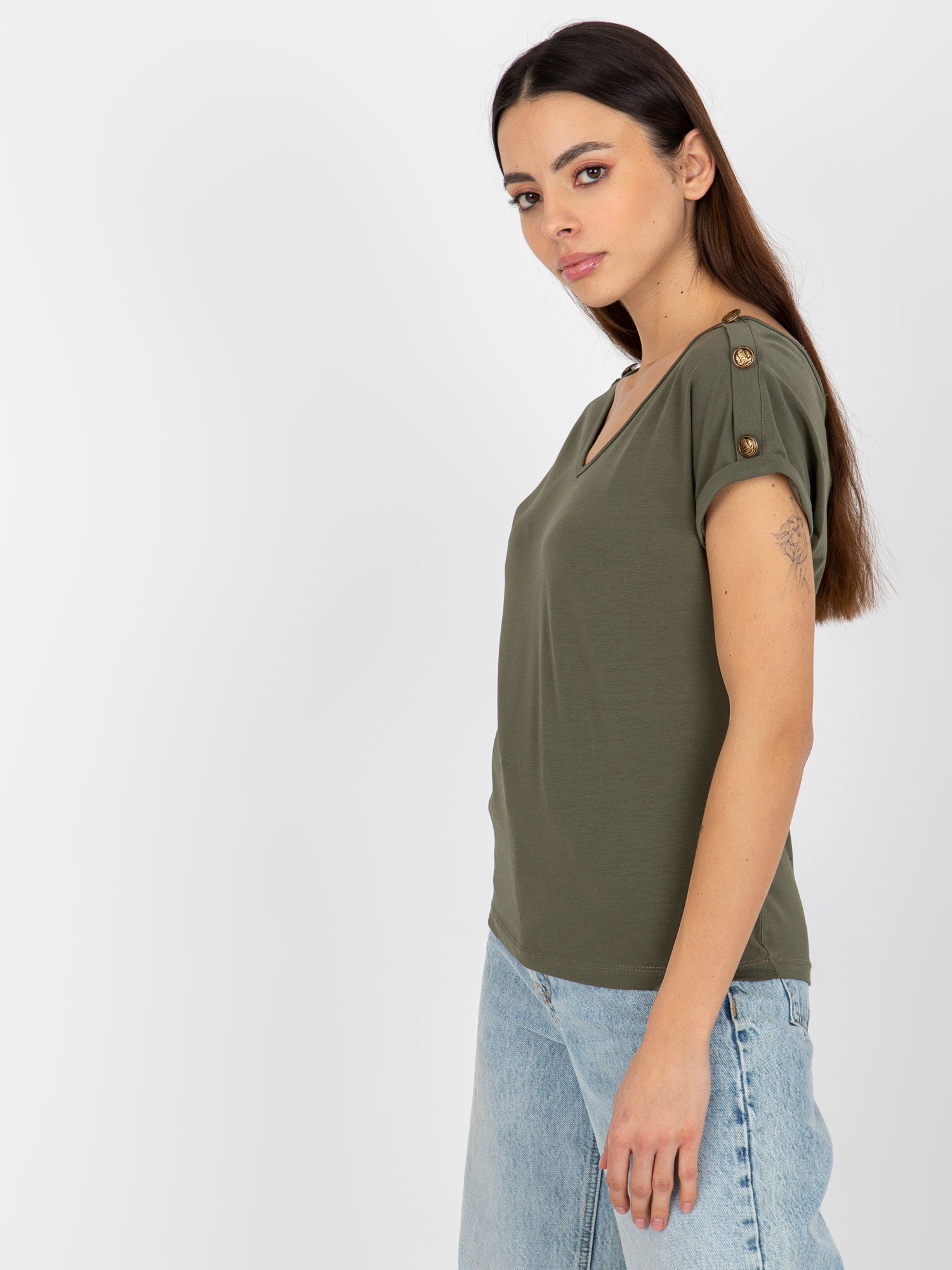 Ciemna khaki codzienna bluzka z krótkim rękawem OCH BELLA