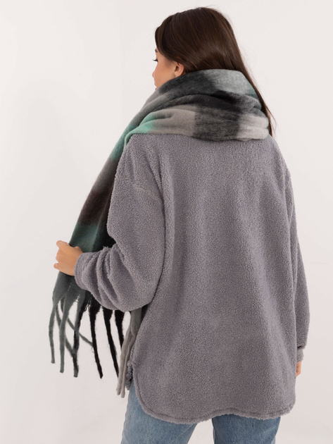 Hurtownia Czarno-szary zimowy szal z frędzlami