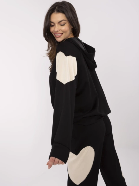 Hurt Czarny damski komplet z naszywkami w serca