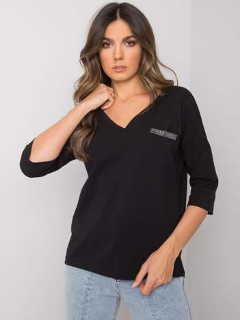 Großhandel Schwarze Bluse mit langen Ärmeln RUE PARIS