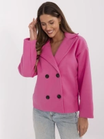 Fuksjowy krótki płaszcz damski z guzikami 