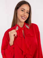 Czerwona wizytowa bluzka z żabotem