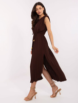 Dark brown midi dress with pleats.