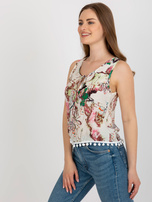 Hurt Biało-zielona bluzka z nadrukiem i wiązaniem