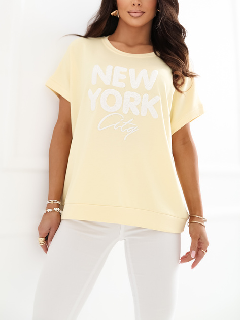 Jasnożółta bluzka oversize z krótkim rękawem RUE PARIS