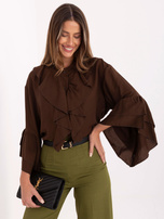 Brązowa koszula z falbankami przy rękawach RUE PARIS 