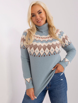 Hurt Miętowy damski sweter plus size z golfem