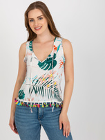 Hurt Biała letnia bluzka z nadrukiem i frędzlami