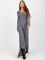 Hurt Ciemnoszare spodnie dzianinowe z rozcięciem high waist