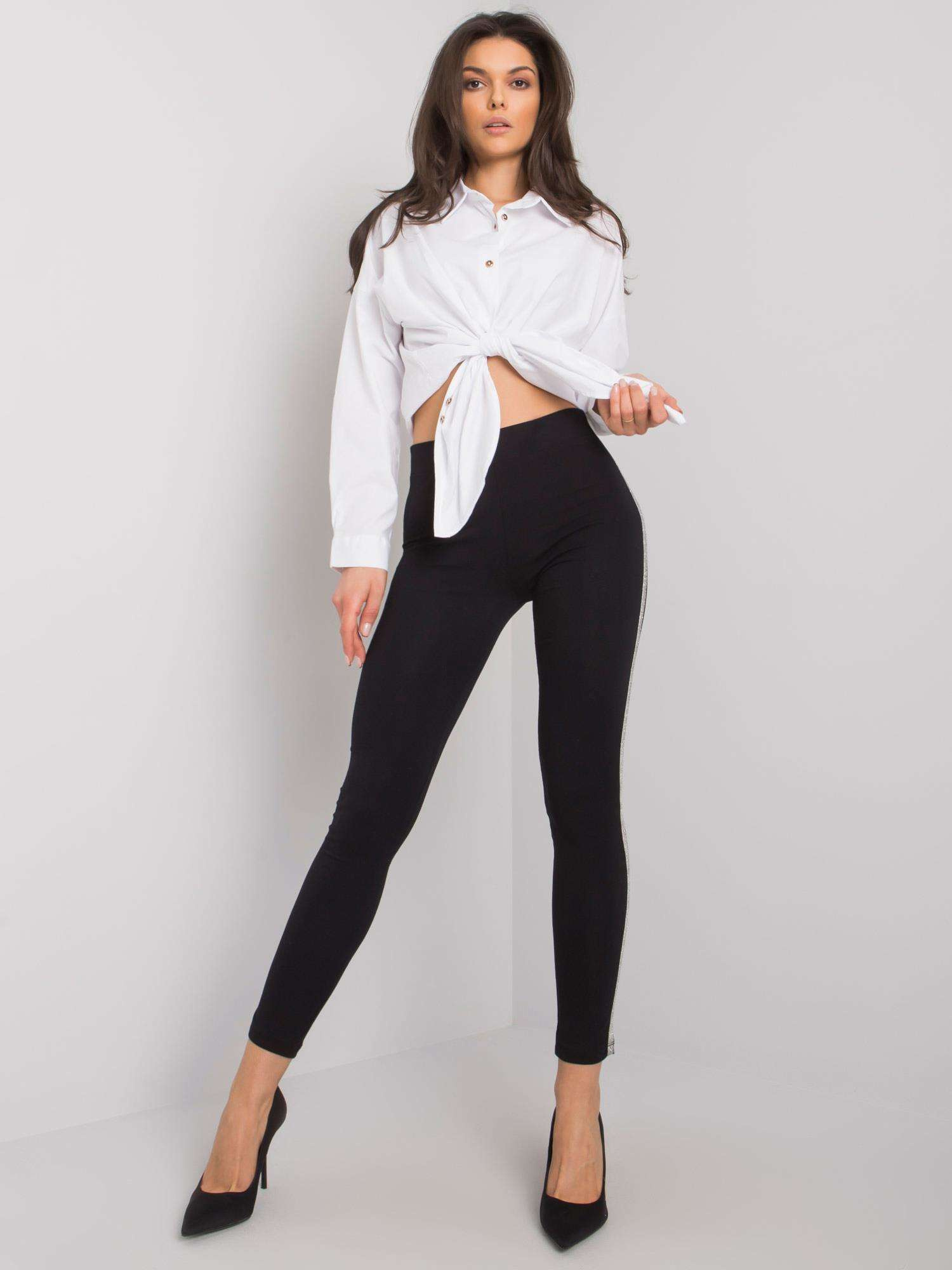 Schwarze Baumwollleggings mit Streifen Caroline RUE PARIS.