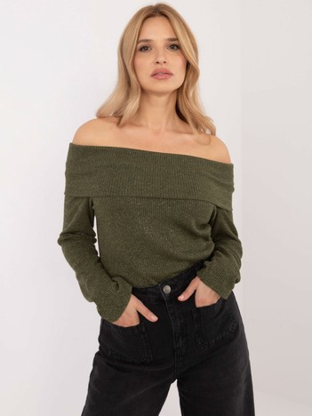 Hurt Khaki przylegający sweter hiszpanka z wiskozy