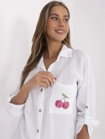 White women's button-up shirt made of muslin.