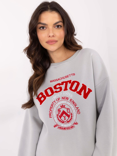 Hurt Jasnoszara damska bluza oversize z naszywką