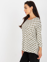 Hurt Bezowo-biała bluzka z nadrukiem i rękawem 3/4 RUE PARIS 