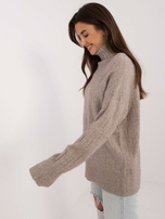 Hurtownia Ciemnobeżowy sweter golf ze ściągaczami