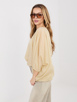 Beżowa wizytowa bluzka z okrągłym dekoltem 