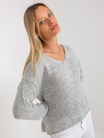 Hurt Szary sweter oversize z dekoltem w serek OCH BELLA 