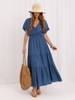 Dark blue summer dress with a ruffle.