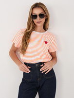 Biało-pomarańczowy damski t-shirt z bawełny