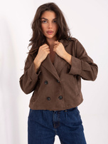 Brown double-breasted coat made of suede RUE PARIS.