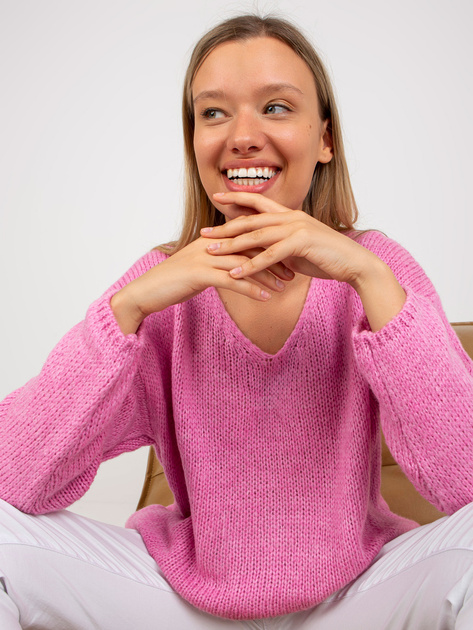 Hurtownia Różowy sweter oversize z wełną Stella OCH BELLA 