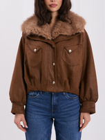 Camel bomber jacket with a suede effect.