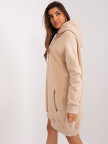 Hurt Beżowa ocieplana bluza kangurka z kapturem