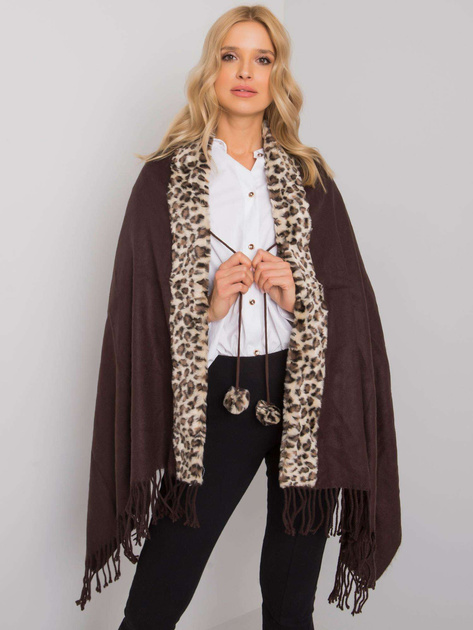 Brązowo-beżowy szal z futrem
