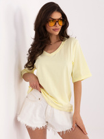 Jasnożółty bawełniany t-shirt basic RUE PARIS