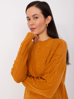 Hurt Musztardowy sweter z warkoczami z wiskozą