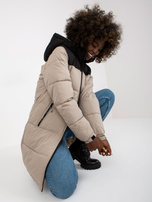 Hurt Jasnoszaro-czarna długa kurtka zimowa z kapturem