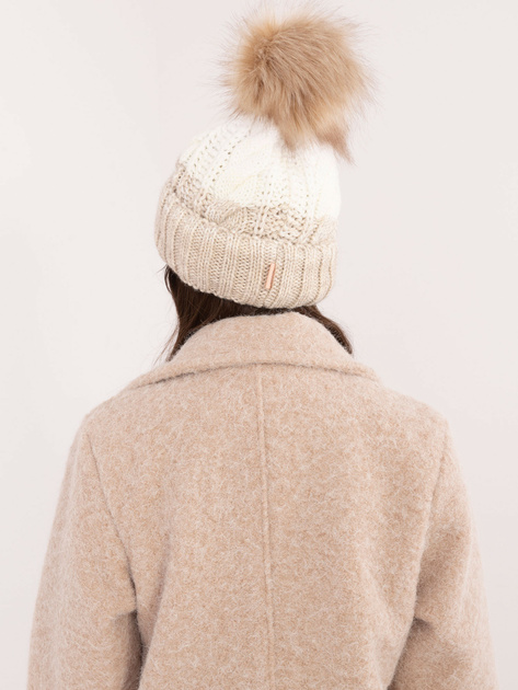 Hurt Beżowo-ecru czapka zimowa z pomponem RUE PARIS