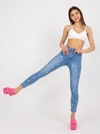 Hurtownia Niebieskie jeansowe rurki z printem