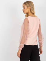 Hurt Brzoskwiniowa bluzka wizytowa z rękawami z siateczki