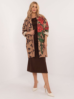 Hurt Camelowy wzorzysty płaszcz damski z aplikacją