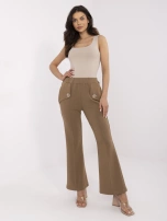 Jasnobrązowe dresowe spodnie dzwony z broszkami