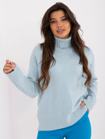 Hurt Błękitny sweter z golfem i długim rękawem