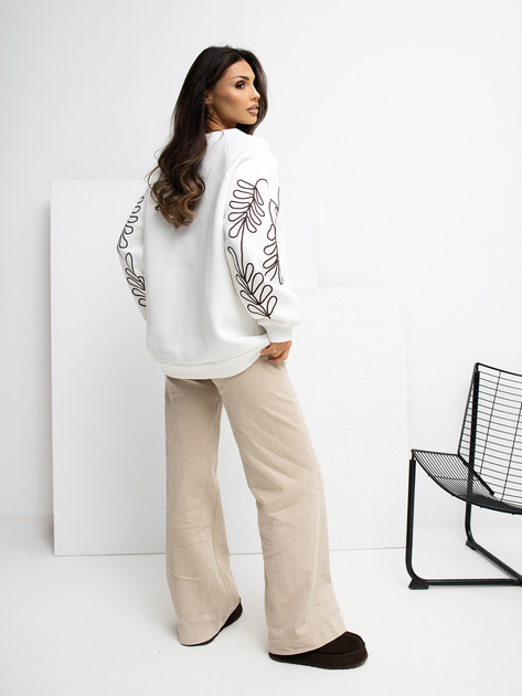 Ecru dresowa bluza z haftem na rękawach RUE PARIS