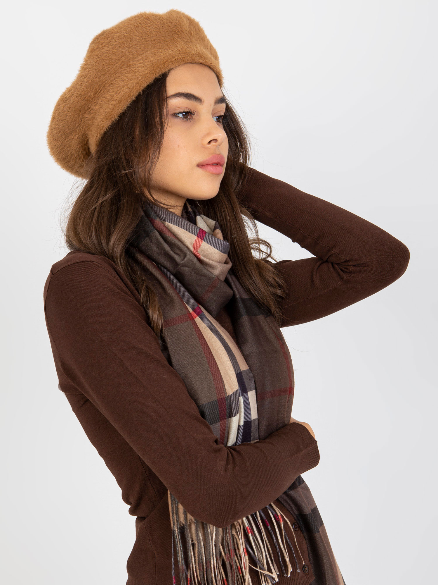 Camelowa damska czapka zimowa beret