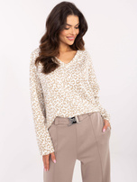 Hurt Ciemnobeżowo-biała bluza oversize z dekoltem V